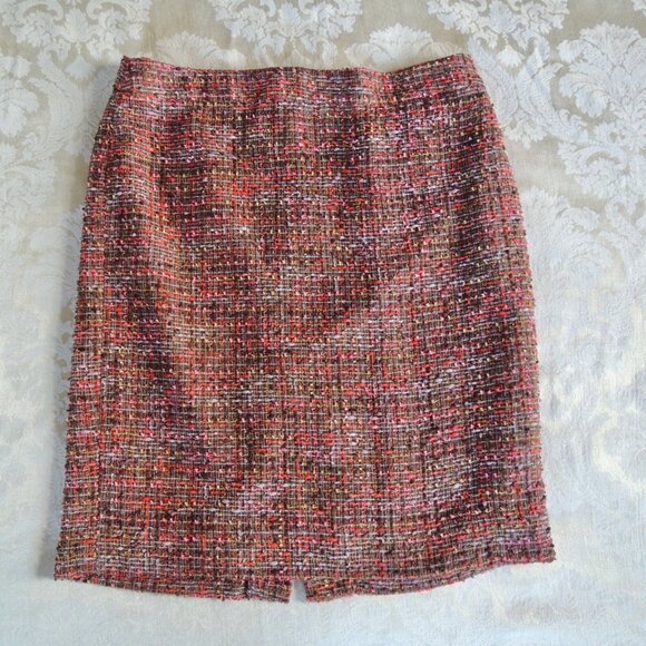J. Crew Brown & Peach Multicolor Boucle The Pencil Skirt 10 - Picture 1 of 9